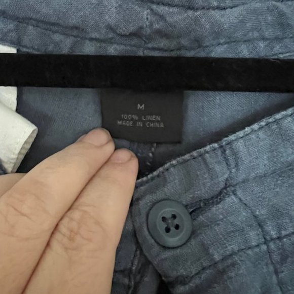 Slate Blue Straight Leg 100% Linen Drawstring Pants - Express - Picture 2 of 4